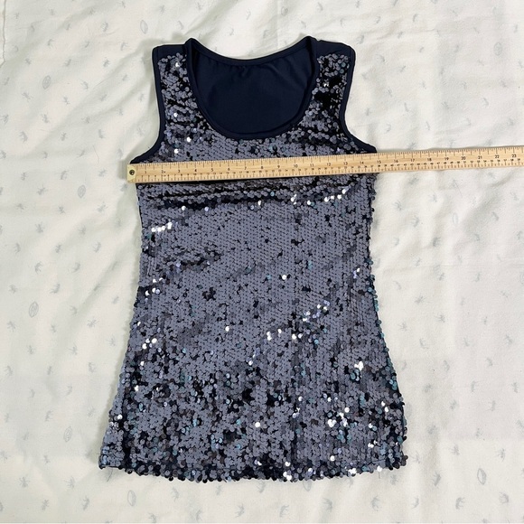 Ann Taylor Navy Sequin Top Sleeveless Glam Blouse, Small, Festival & Party Ready - Picture 9 of 11